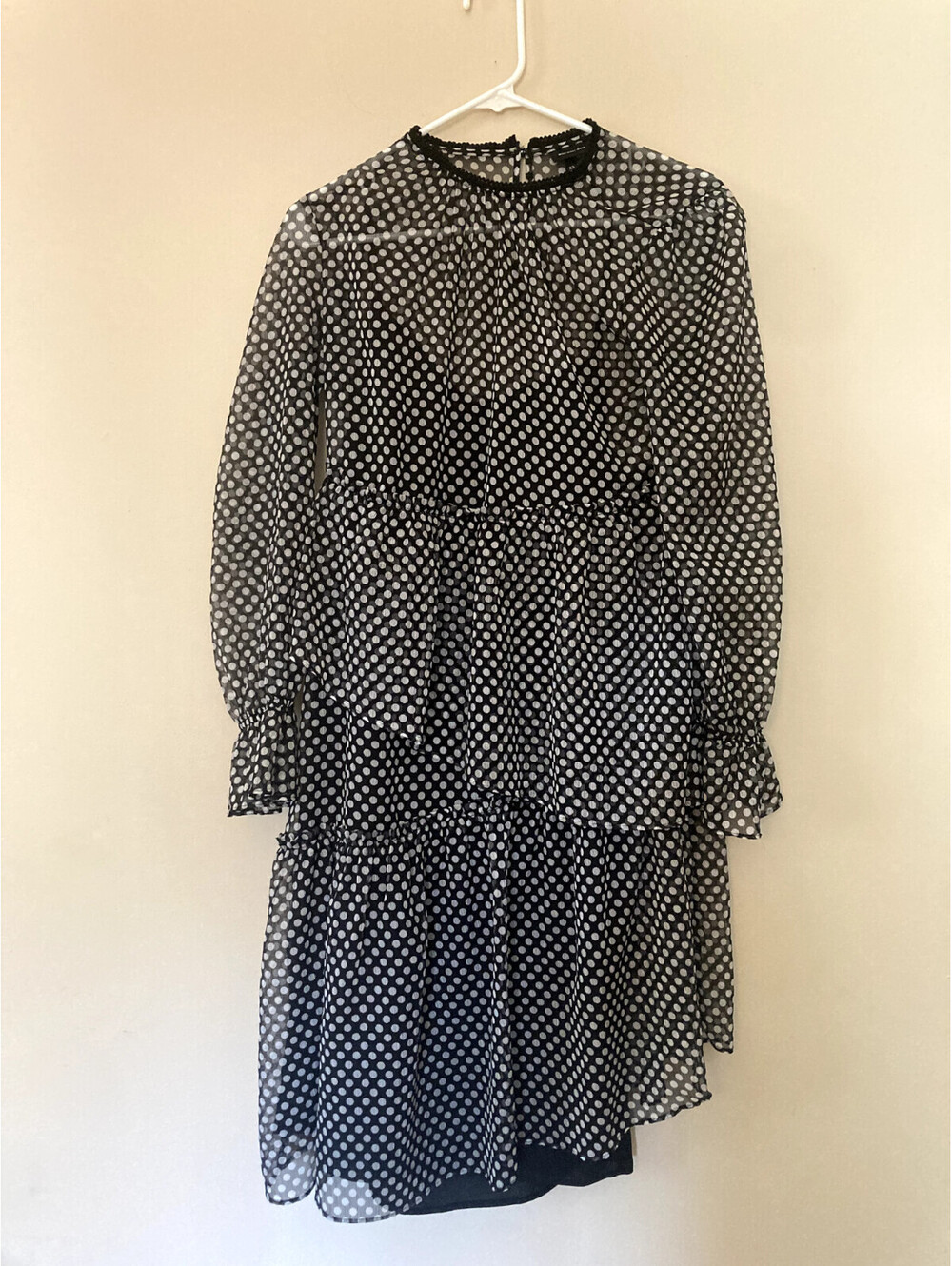 Who What Wear Black/White Spotted Tiered Midi Dress - size XS